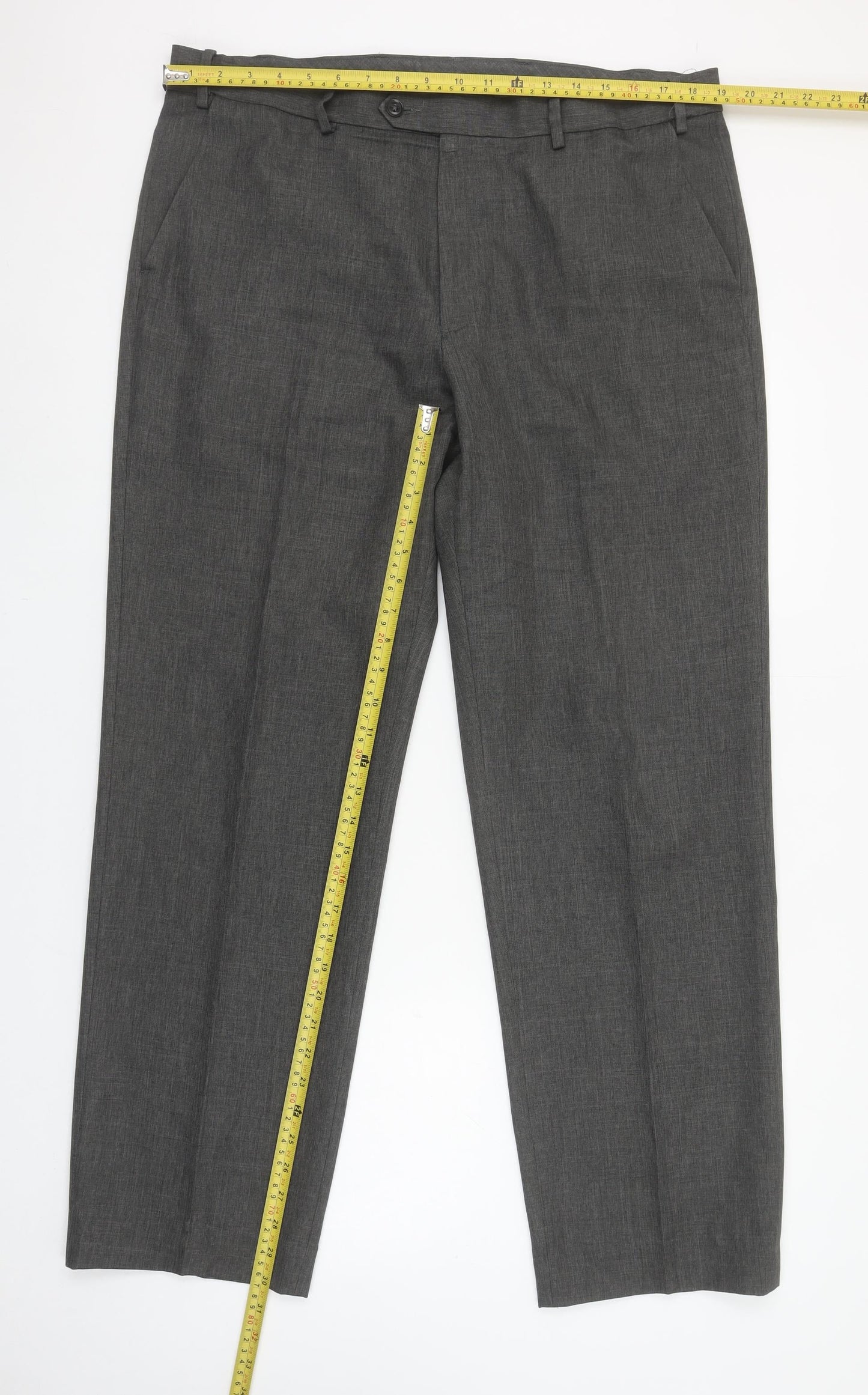 Marks and Spencer Men’s Grey Regular Fit Dress Trousers 38W 33L