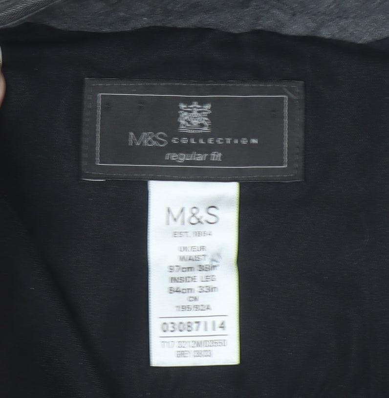 Marks and Spencer Men’s Grey Regular Fit Dress Trousers 38W 33L