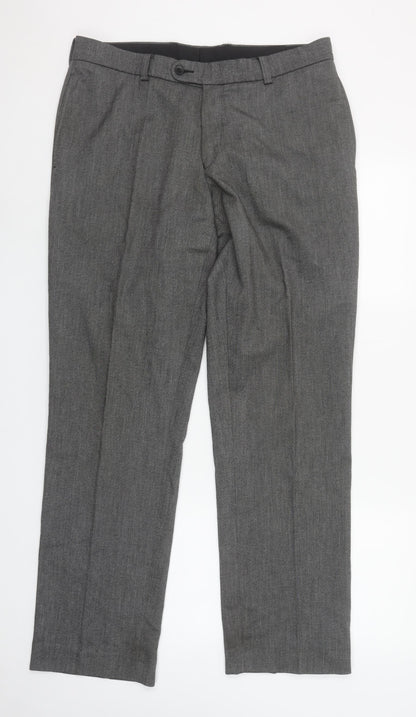 Remus Uomo Men's Grey Wool Blend Dress Pants 34R Straight Leg Formal Trousers