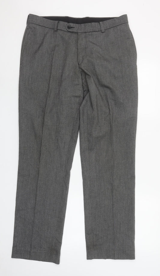 Remus Uomo Men's Grey Wool Blend Dress Pants 34R Straight Leg Formal Trousers