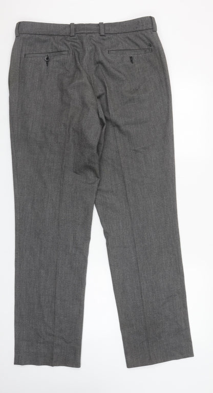 Remus Uomo Men's Grey Wool Blend Dress Pants 34R Straight Leg Formal Trousers