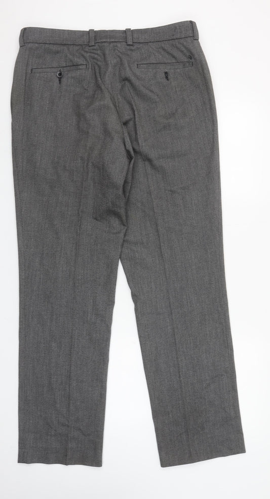 Remus Uomo Men's Grey Wool Blend Dress Pants 34R Straight Leg Formal Trousers