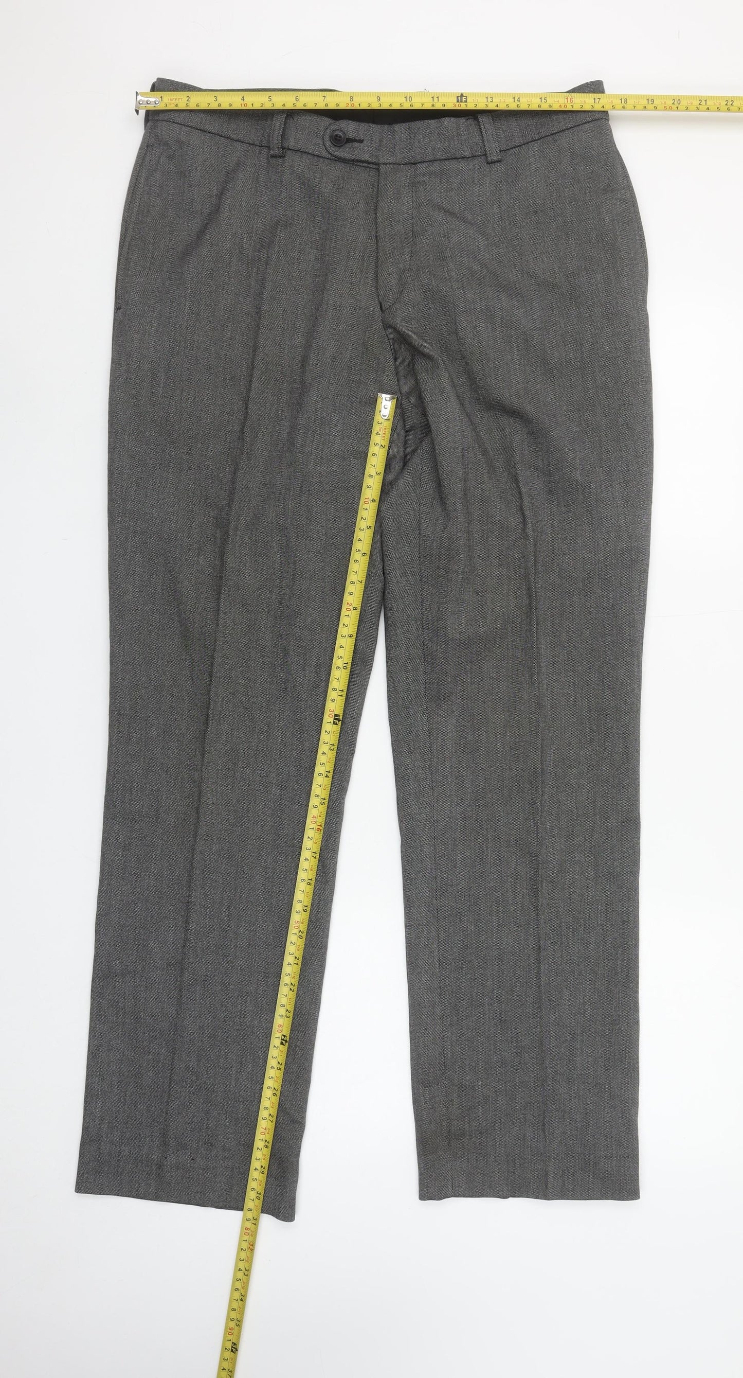 Remus Uomo Men's Grey Wool Blend Dress Pants 34R Straight Leg Formal Trousers