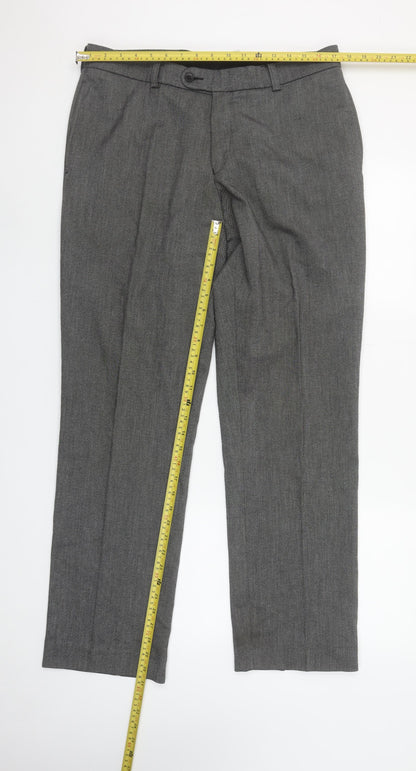 Remus Uomo Men's Grey Wool Blend Dress Pants 34R Straight Leg Formal Trousers