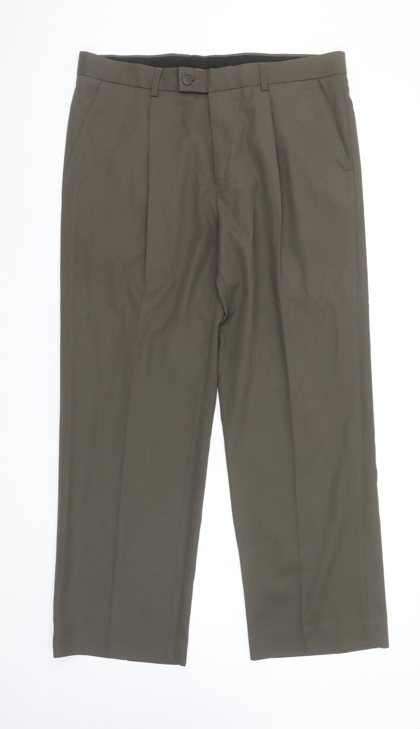 Debenhams Men's Brown Polyester Viscose Pleated Trousers Size 36 Short