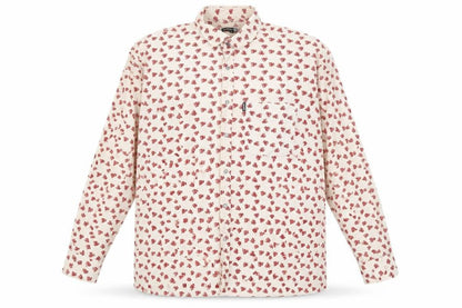 Woodin Men's Beige Red Patterned Button-Up Cotton Shirt XL