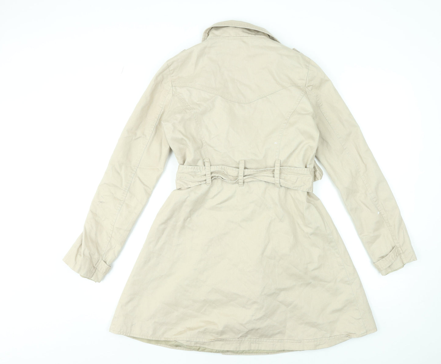 Dunnes Womens Beige Cotton Trench Coat Size 8 Belted Mid-Length