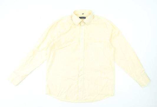 André Men's Yellow Striped Long Sleeve Formal Dress Shirt 16.5in 42in Cotton