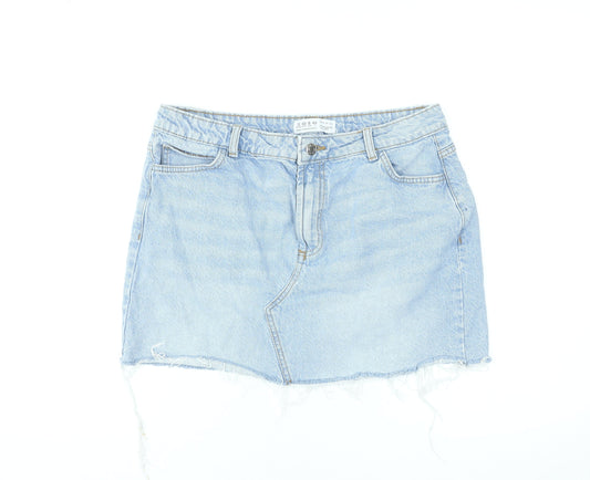 Primark Women Blue Denim Mini Skirt Size 12 Cotton Casual