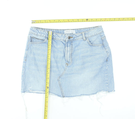 Primark Women Blue Denim Mini Skirt Size 12 Cotton Casual