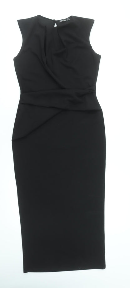 Boohoo Womens Black Size 12 Bodycon Midi Dress Sleeveless Crew Neck