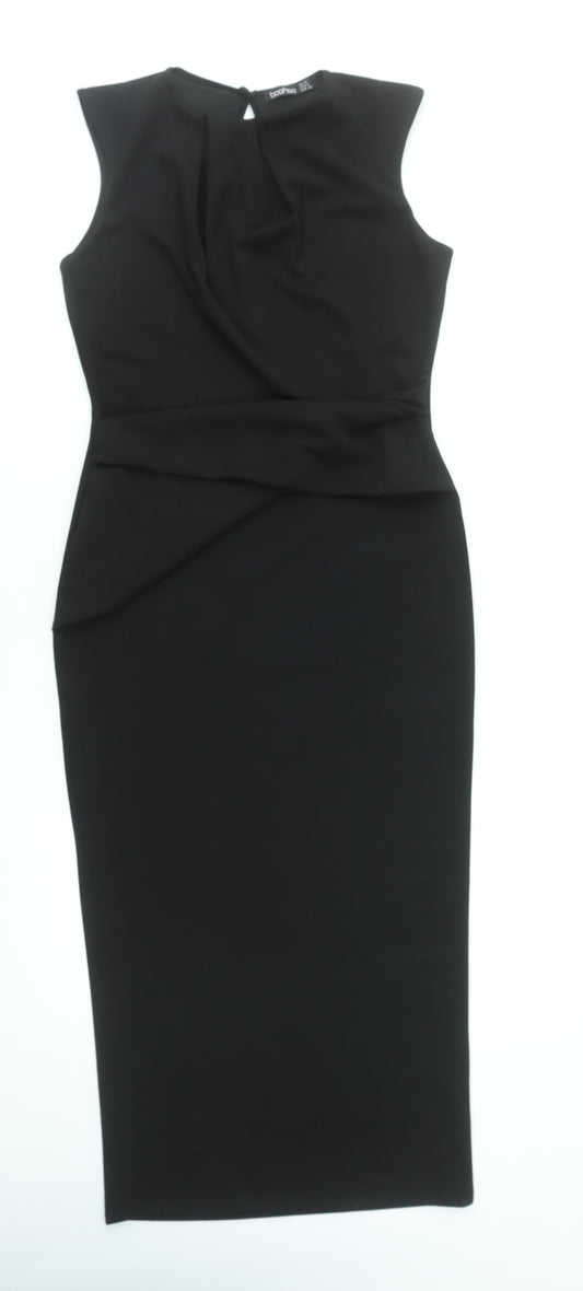 Boohoo Womens Black Size 12 Bodycon Midi Dress Sleeveless Crew Neck