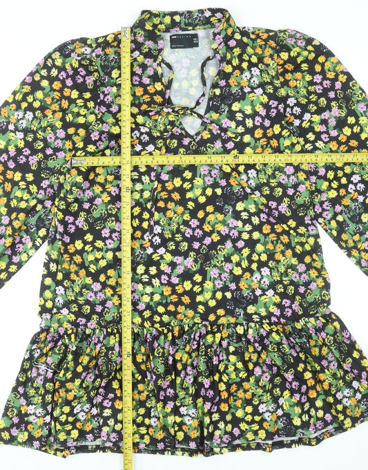 ASOS Design Women's Black Floral Long Sleeve Mini Dress UK 10