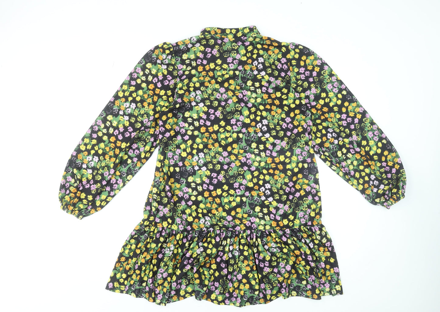 ASOS Design Women's Black Floral Long Sleeve Mini Dress UK 10