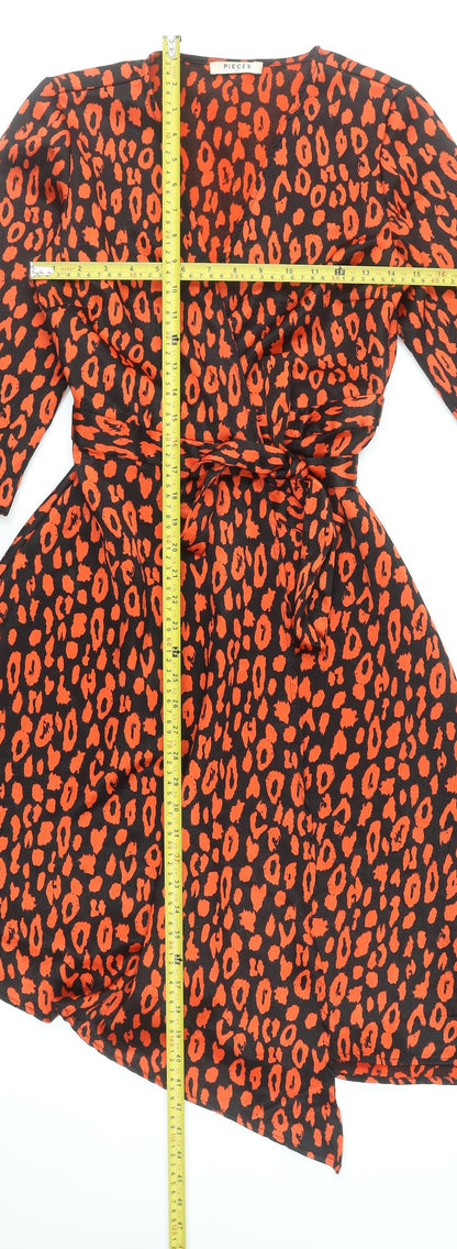 Pieces Women's Multicoloured Animal Print Belted A-Line Dress XS