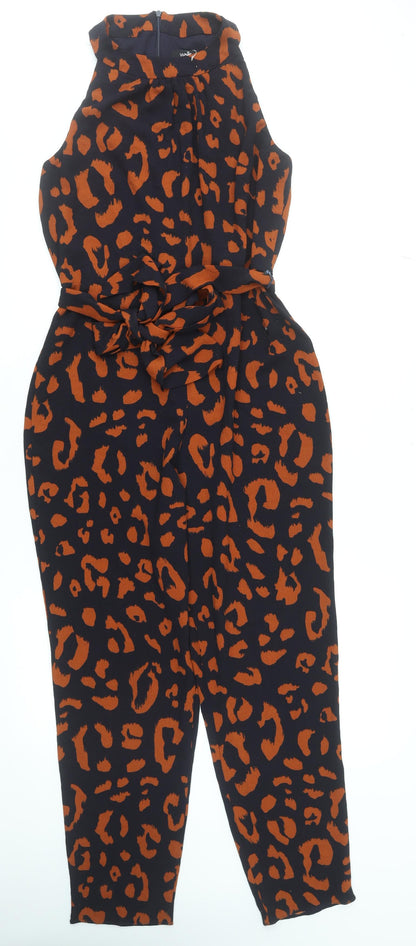 Wallis Womens Black & Brown Animal Print Sleeveless Jumpsuit Size 10