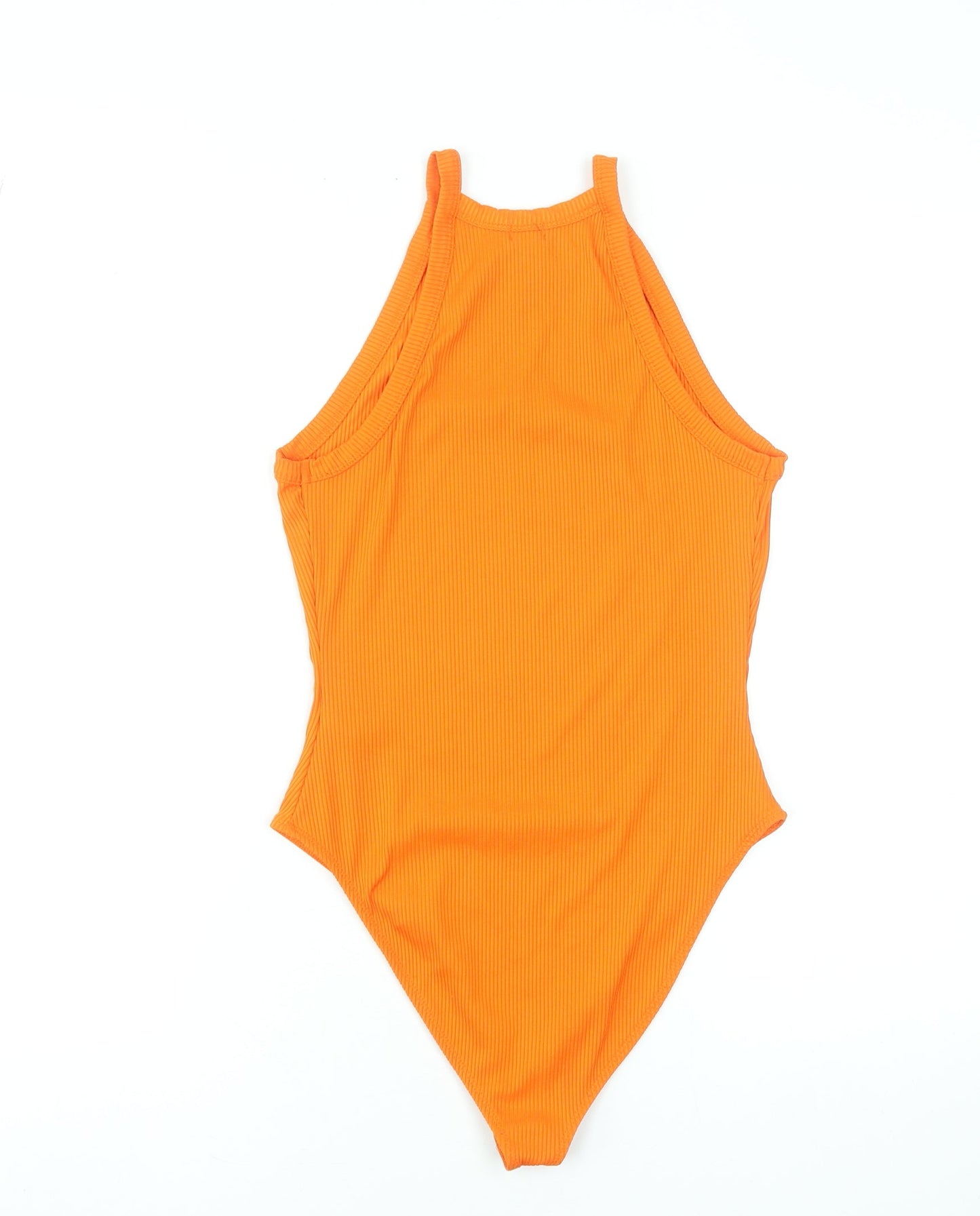 River Island Women's Orange Ribbed Bodysuit Size 12 High Neck
