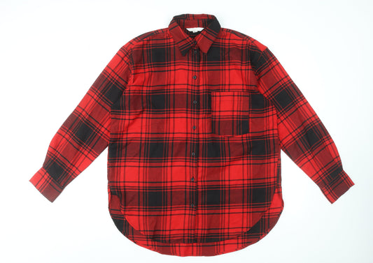 Womens UK Size XS H&M Red Basic Button-Up