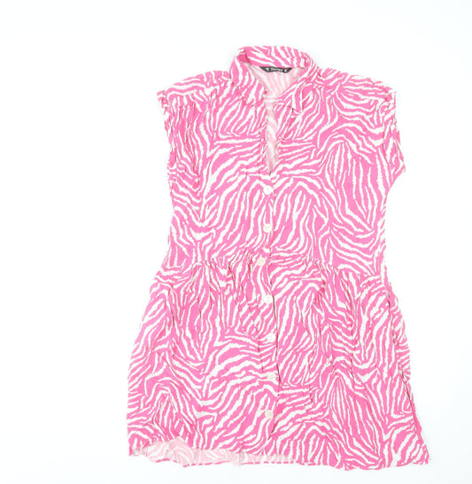 Dunnes Stores Women’s Pink Animal Print Shirt Dress Size 10