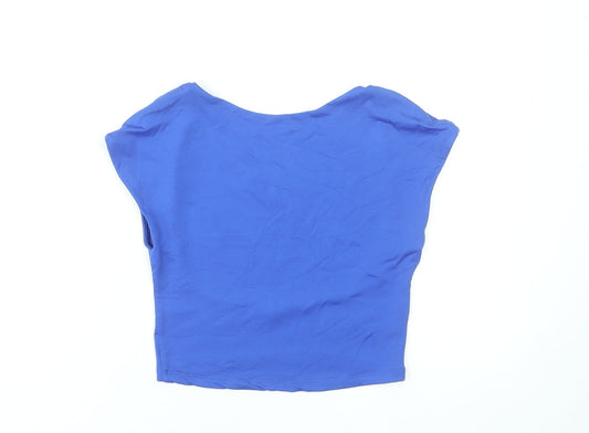 Bershka Women Blue Cropped Scoop Neck Slim Fit T-Shirt Size 12