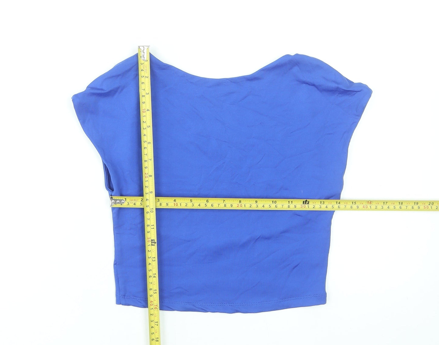 Bershka Women Blue Cropped Scoop Neck Slim Fit T-Shirt Size 12