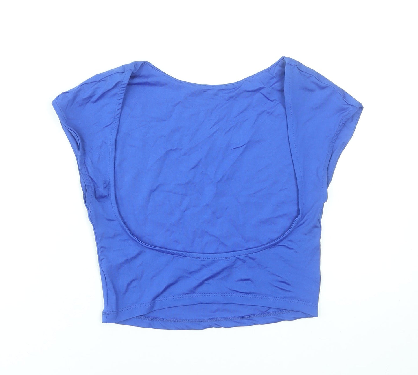 Bershka Women Blue Cropped Scoop Neck Slim Fit T-Shirt Size 12