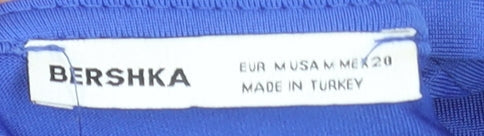 Bershka Women Blue Cropped Scoop Neck Slim Fit T-Shirt Size 12