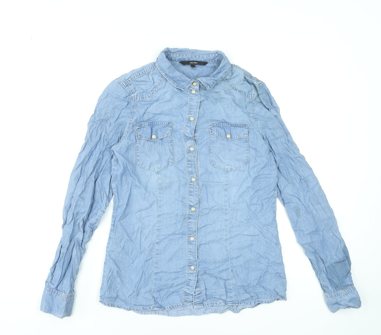 Womens UK Size S VERO MODA Blue Basic Button-Up