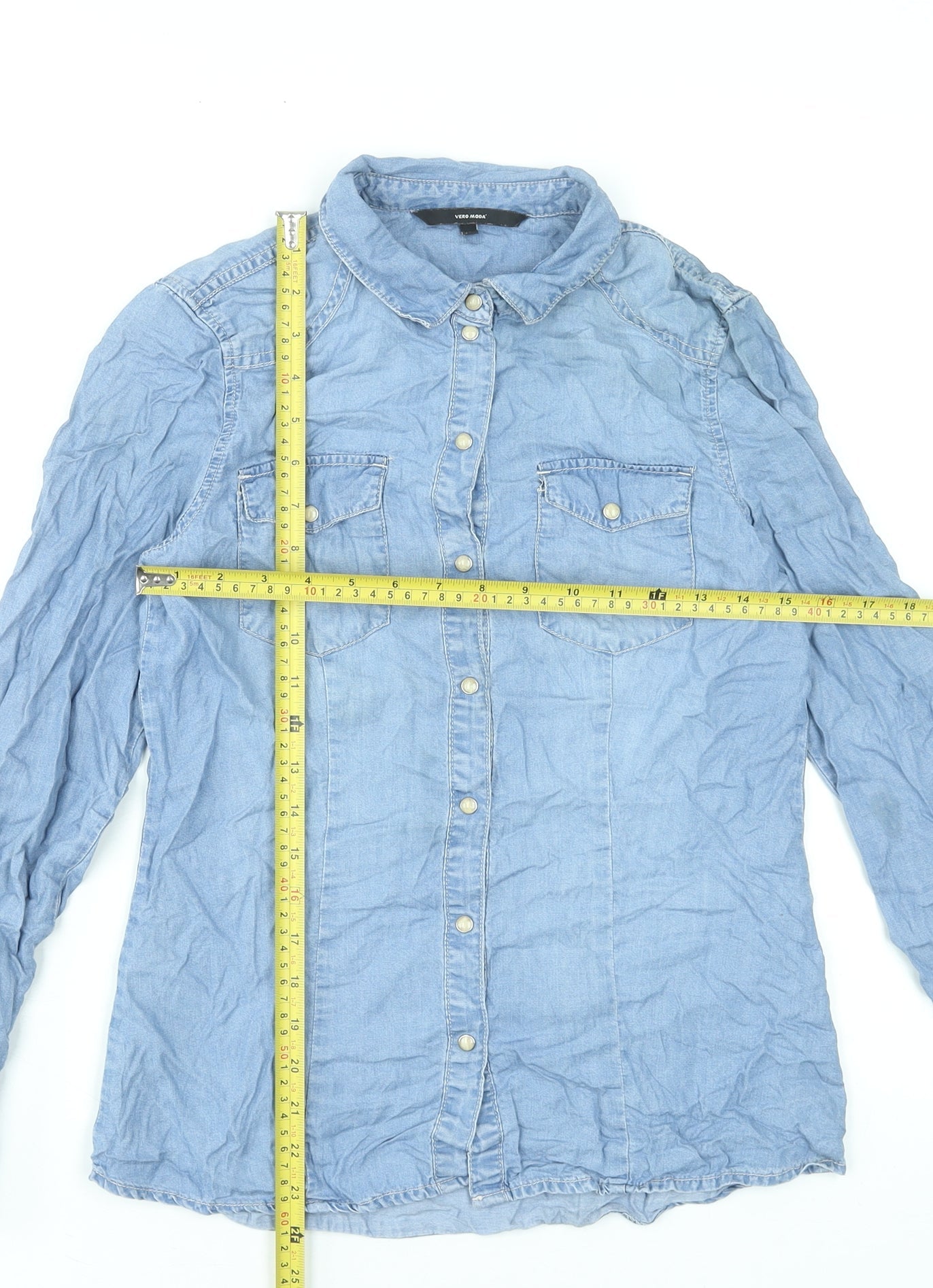 Womens UK Size S VERO MODA Blue Basic Button-Up