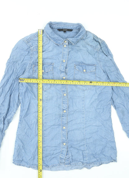 Womens UK Size S VERO MODA Blue Basic Button-Up