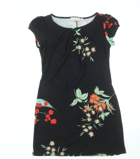 Dorothy Perkins Women's Black Floral Sheath Dress Size 8 Short Sleeve