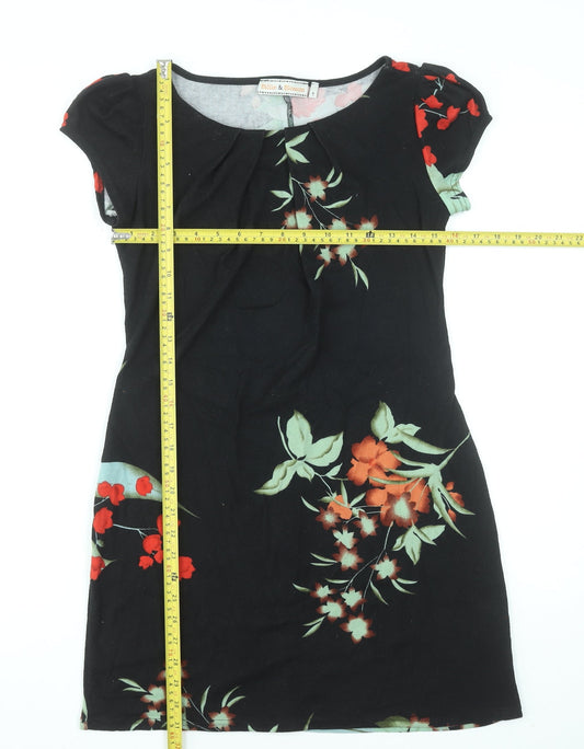 Dorothy Perkins Women's Black Floral Sheath Dress Size 8 Short Sleeve