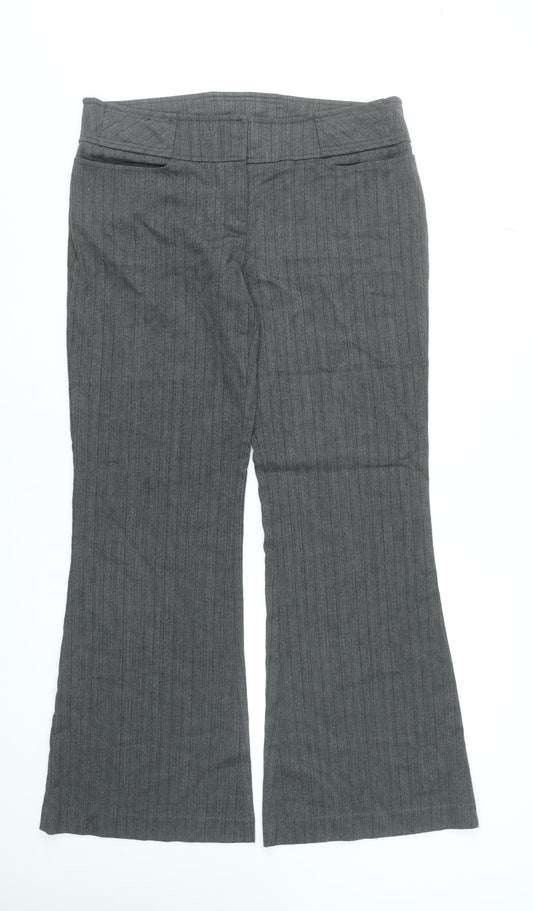New Look Women Grey Pinstripe Flared Dress Trousers Size 14