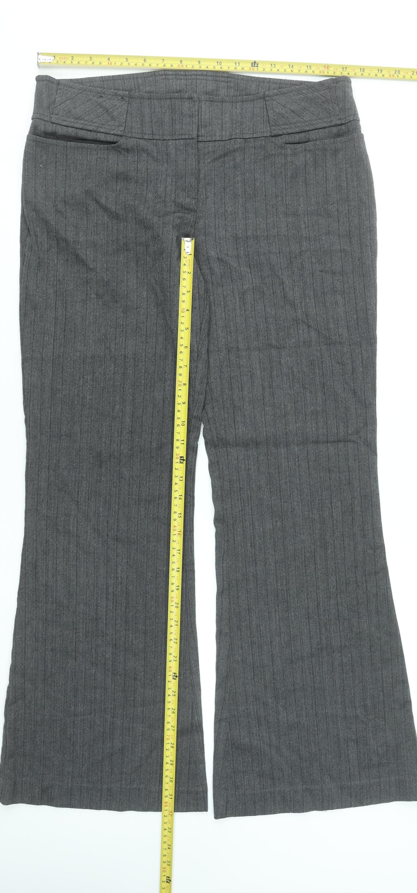 New Look Women Grey Pinstripe Flared Dress Trousers Size 14