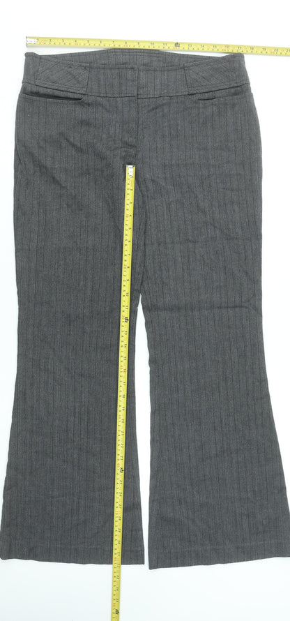 New Look Women Grey Pinstripe Flared Dress Trousers Size 14