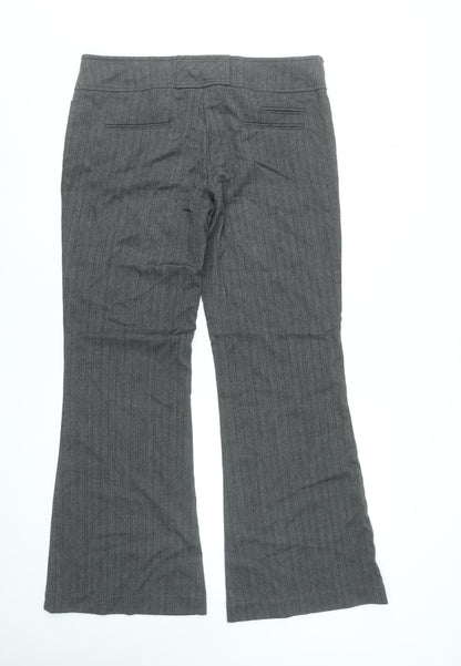 New Look Women Grey Pinstripe Flared Dress Trousers Size 14