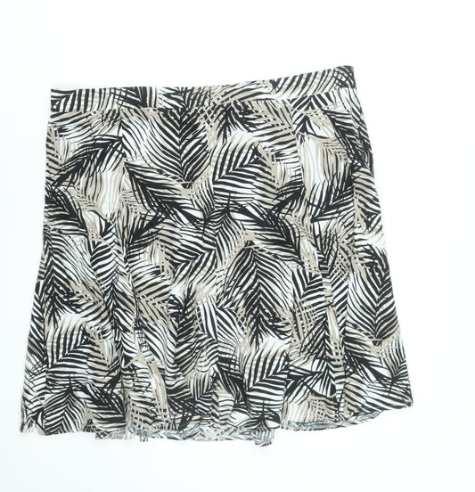 Bonmarché Women’s Beige Leaf Print Linen Blend A-Line Skirt Size 22