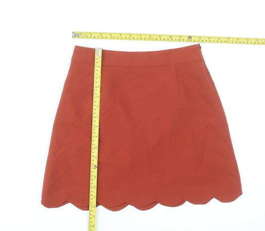 ASOS Women’s Orange A-Line Short Skirt Size 8 Lined Scallop Hem
