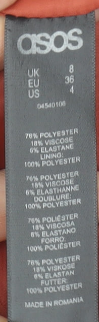 ASOS Women’s Orange A-Line Short Skirt Size 8 Lined Scallop Hem