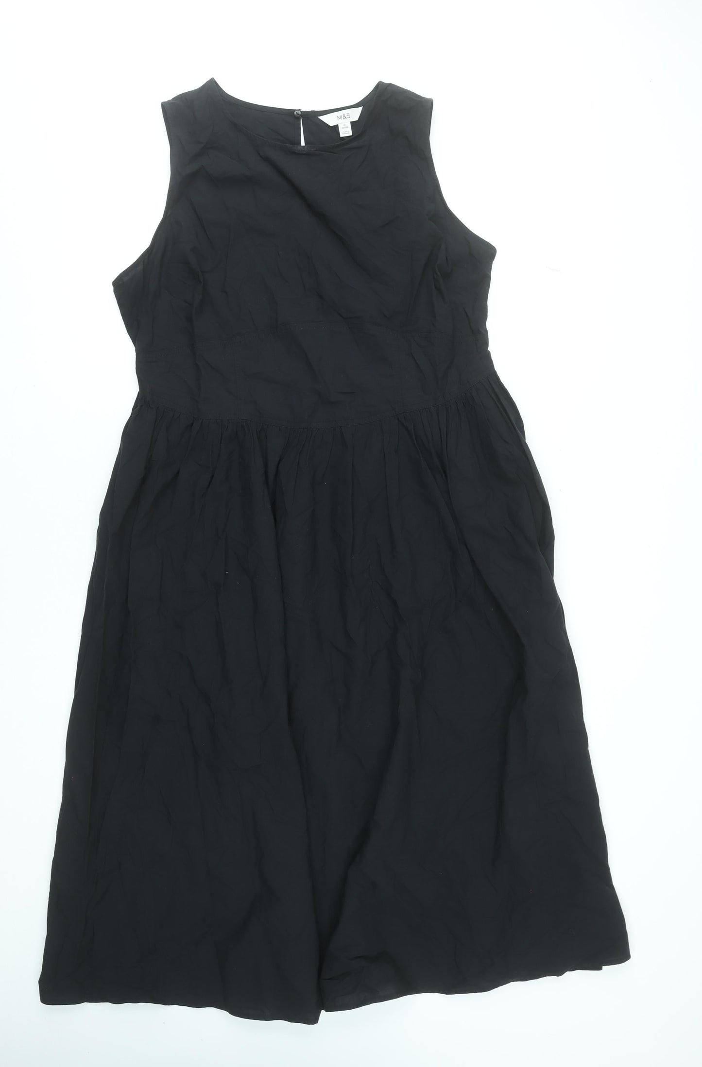 Marks and Spencer Petite Black A-Line Cotton Sleeveless Dress UK 16