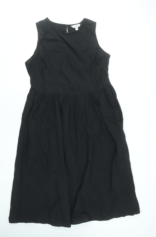 Marks and Spencer Petite Black A-Line Cotton Sleeveless Dress UK 16