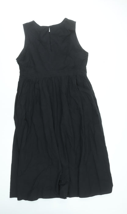 Marks and Spencer Petite Black A-Line Cotton Sleeveless Dress UK 16
