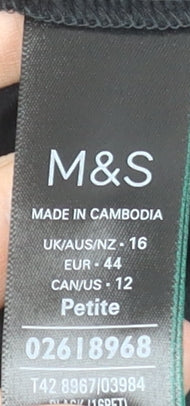 Marks and Spencer Petite Black A-Line Cotton Sleeveless Dress UK 16