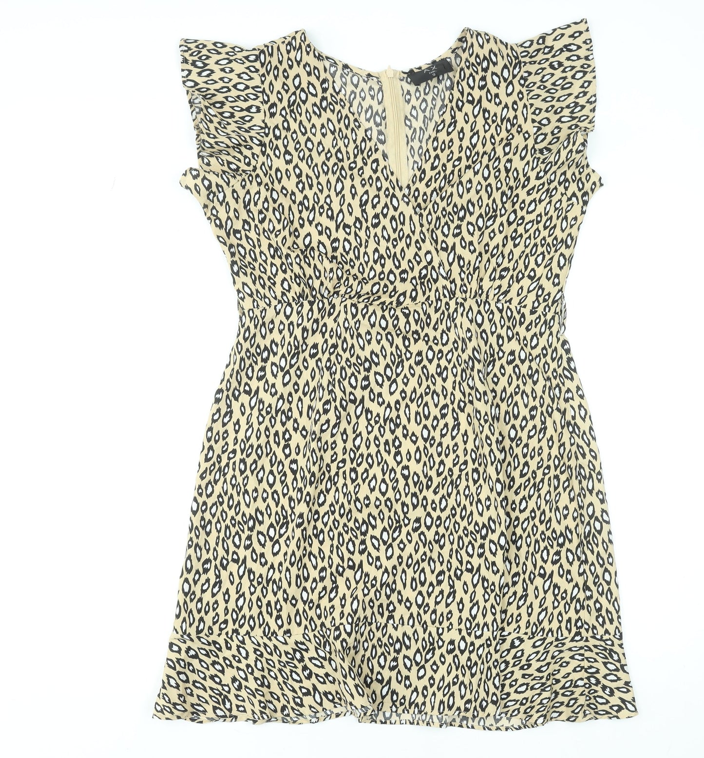 AX Paris Womens Beige Animal Print Wrap Short Dress Size 12
