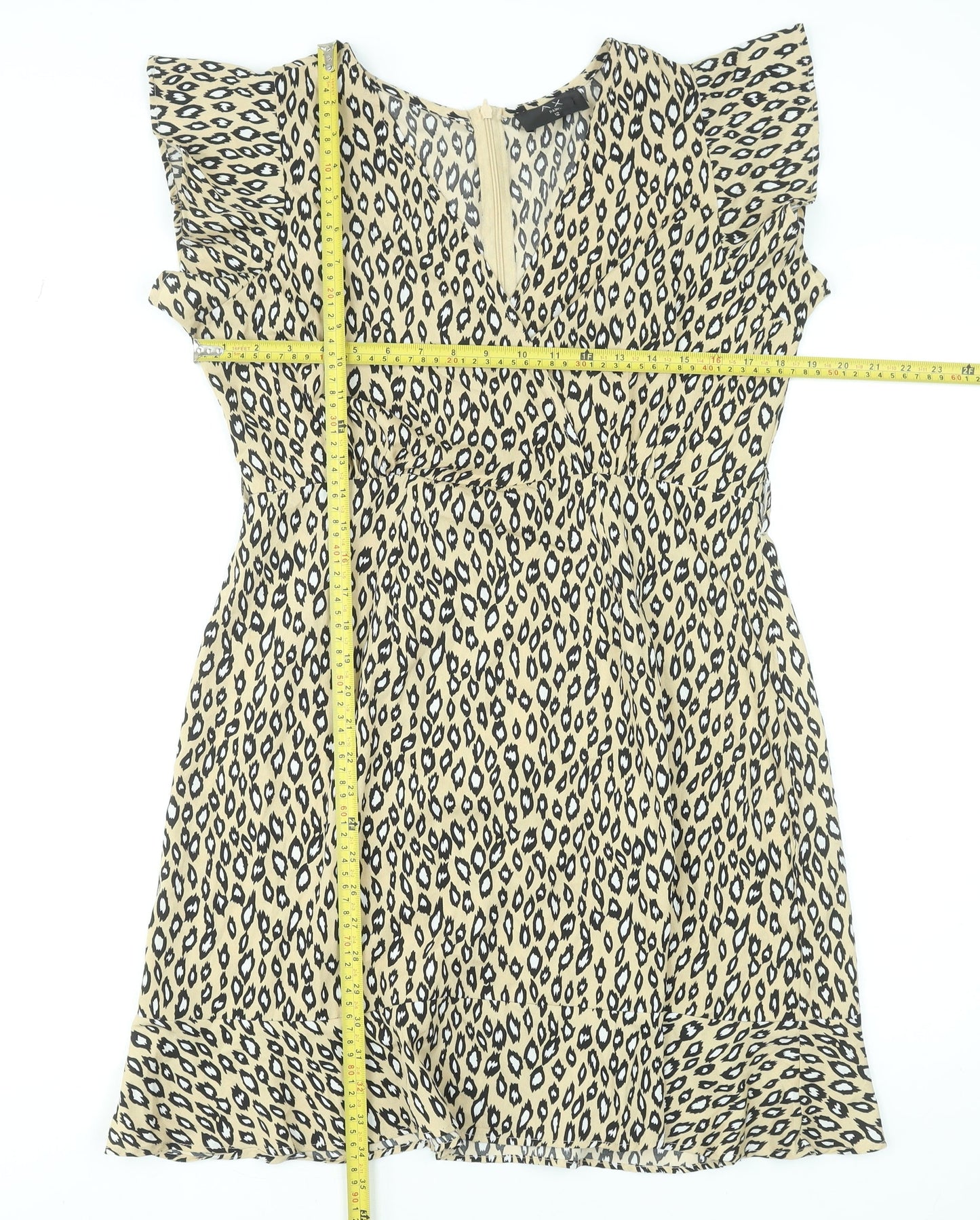 AX Paris Womens Beige Animal Print Wrap Short Dress Size 12