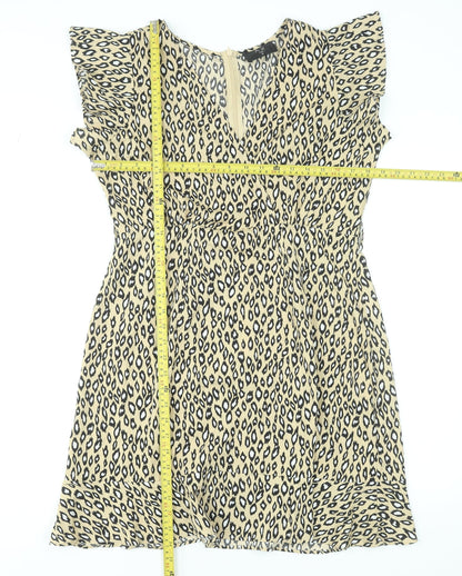 AX Paris Womens Beige Animal Print Wrap Short Dress Size 12