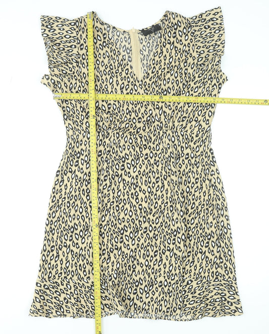 AX Paris Womens Beige Animal Print Wrap Short Dress Size 12