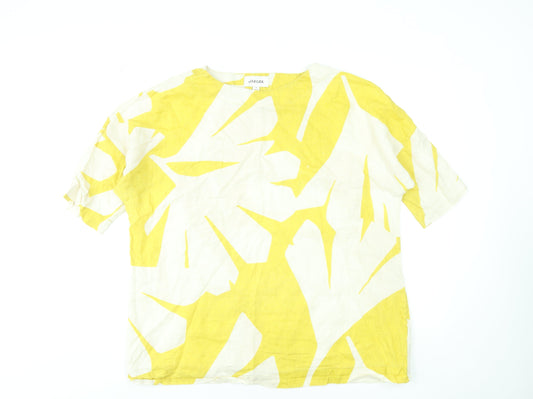 Jaeger Women’s Yellow White Linen Short Sleeve Top Size 18