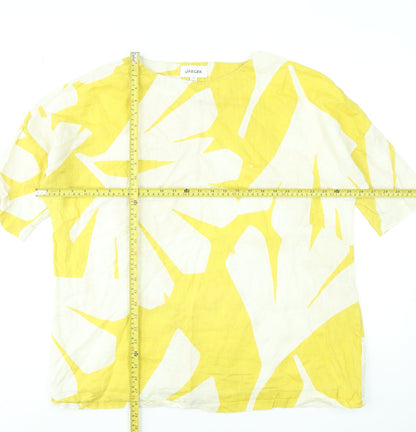 Jaeger Women’s Yellow White Linen Short Sleeve Top Size 18