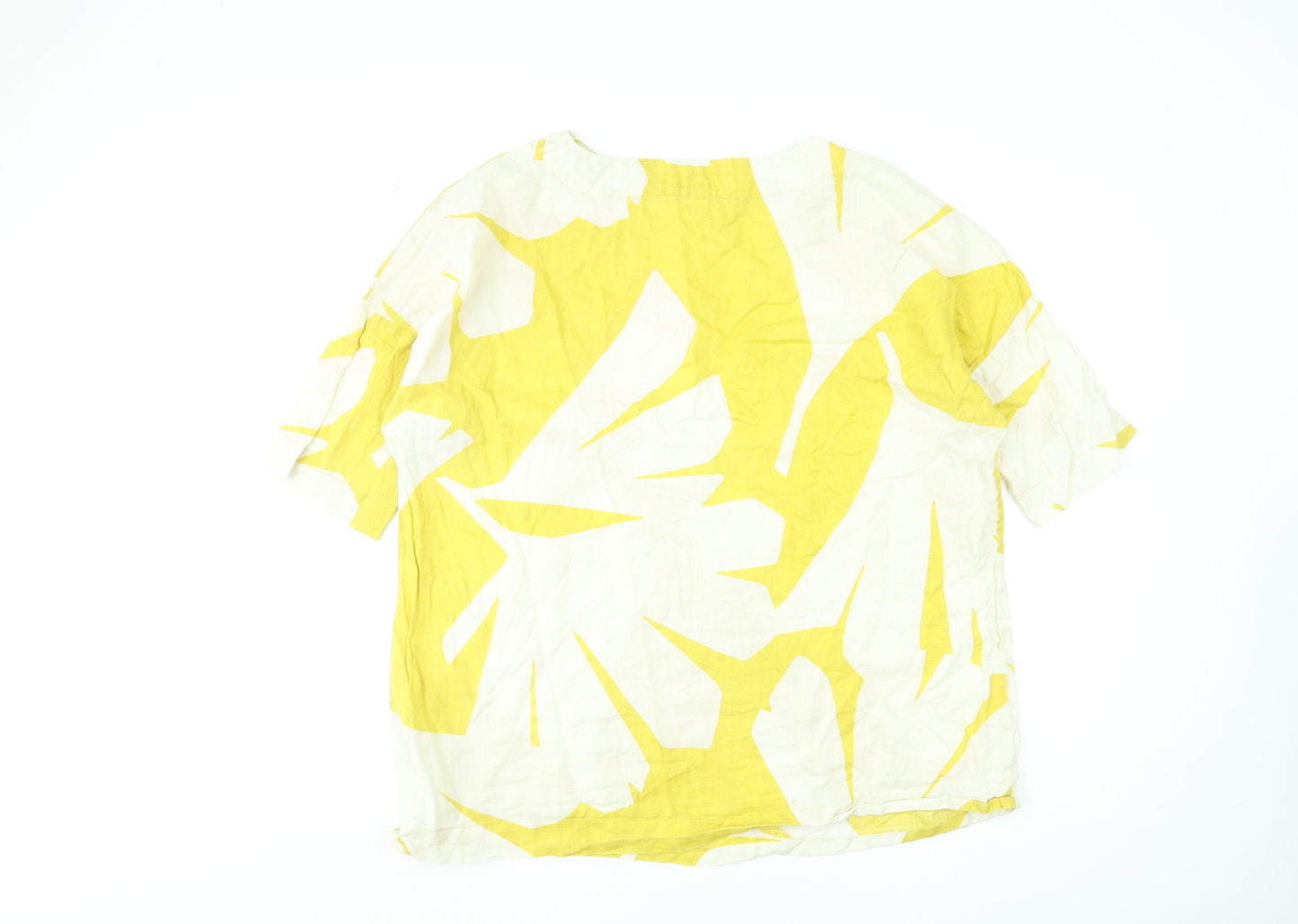 Jaeger Women’s Yellow White Linen Short Sleeve Top Size 18